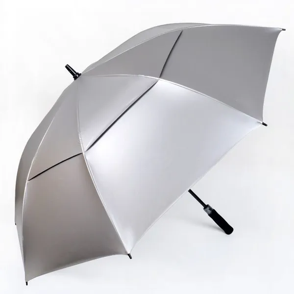 Long Handled Straight Pole Golf Umbrella, Super Large Double Layered Wind Resistant and Fully Blackout PU Titanium Silver Coating, Sun Protection and UV Protection