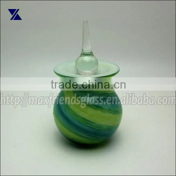 Blue and Yellow Swirl Glass Perfume Bottle , Diffuser for Home Deco, 150ml, Hand Made