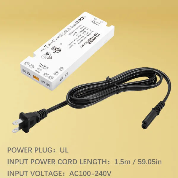 19,5 мм LED блок питания драйвер UL CE UKCA KC FCC PSE 12В/24В 40Вт/60Вт