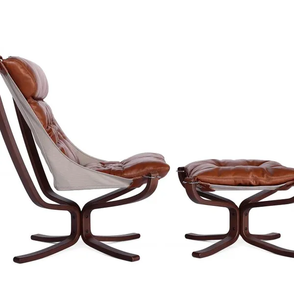 Falcon Chair With Ottoman Vatne Replica Mid-Century Leather Lounge Chair Set photo-2