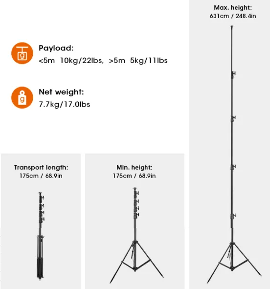 6.3Meter High Carbon Fiber Stand Support Tripod Light Stand Multifunction Stand photo-2
