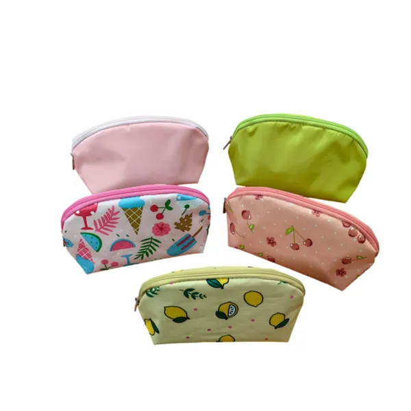 Cute Fruity Print Makeup Pouches, Multifunctional Semicircular Cosmetic Bag, Portable Travel Storage Pencil Case for Girls
