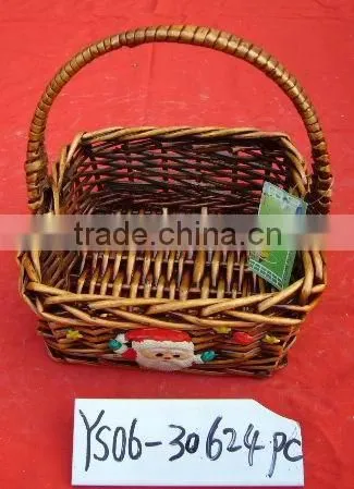 Brown Rectangular Willow Basket With Handle for Sale