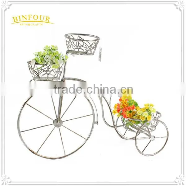 White Iron Bike Planter Holder With Flower Basket Deco photo-2
