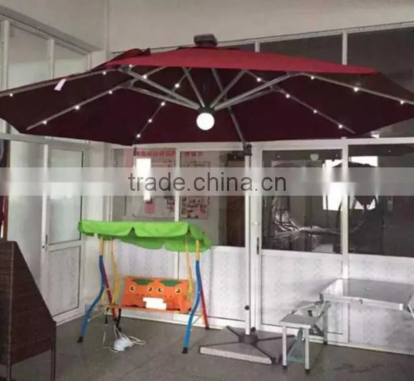 2015 most fashion double layer 3m*3m automatic solar umbrella with led lights, sensor and remote control