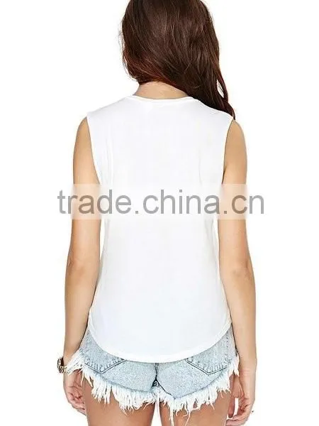 Womens White Trim Round Collar Tank Vest Top t Shirt photo-3