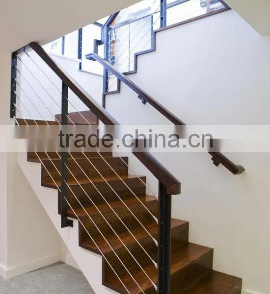Steel Post Wire Railing With Timber Handrail for Stair Railing