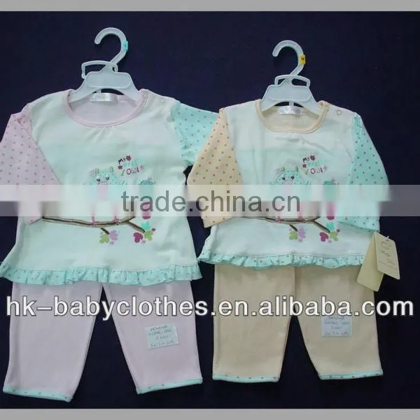 100% Cotton Printed Embroidery Girls Wear 2pcs Set Best Baby Clothes