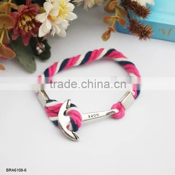 Wholesale Antique Braided Cotton Rope Silver Anchor Charm Bracelet photo-6