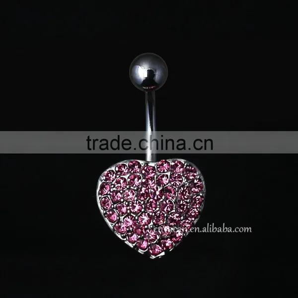 Prong Single Heart Full Paved Gem Magnetic Navel Rings photo-3