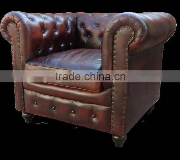 Leather Chesterfields 1 Seater Dark Brown Colour Sofa photo-2