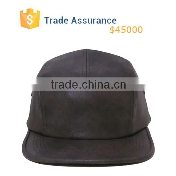 High Quality 5 Panel Hat Cap ,Leather 5 Panel Hat ,Adjustable Leather Strap 5 Panel Hat photo-3