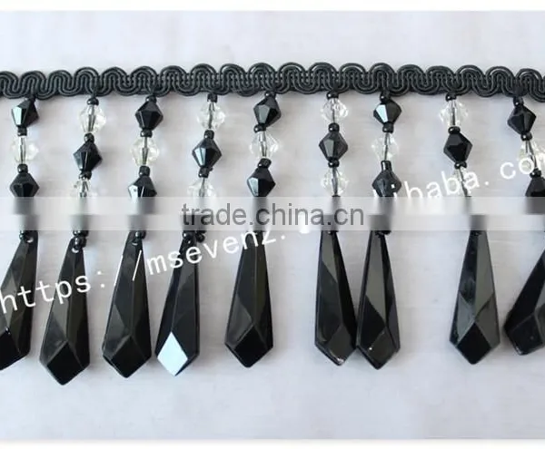 High Quality 8cm Width Black Handmade Wholesale Rhinestone Trim Fringes photo-2