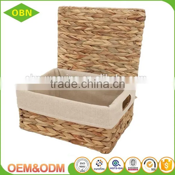 Wholesale Customized Household Handmade Water Hyacinth Basket With Lid for Storage photo-2
