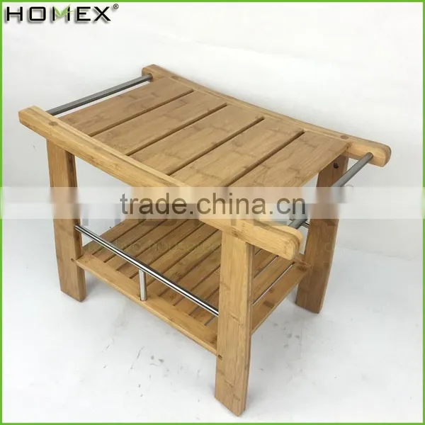 Bamboo Shower Bench Step Stool Seat w Storage Shelf Homex BSCI/Factory photo-3