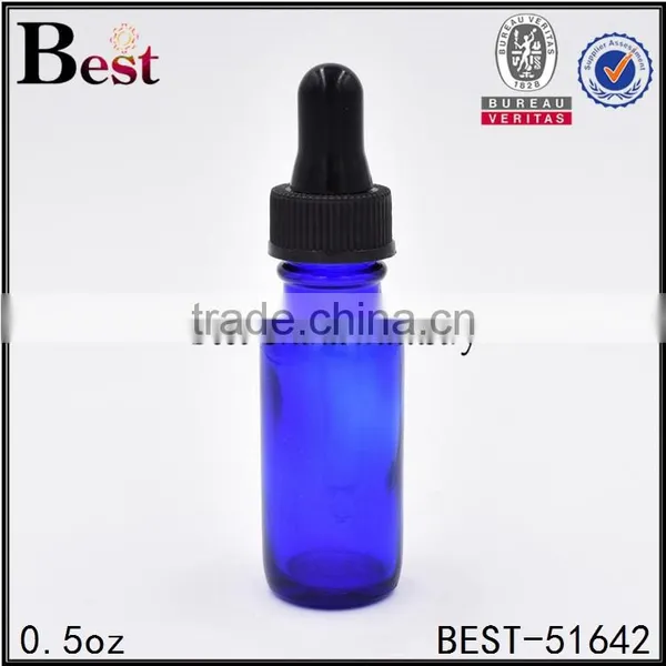 0.5oz Blue Boston Round Bottle Boston Round Glass Bottle With Child Proof Dropper Cap photo-5