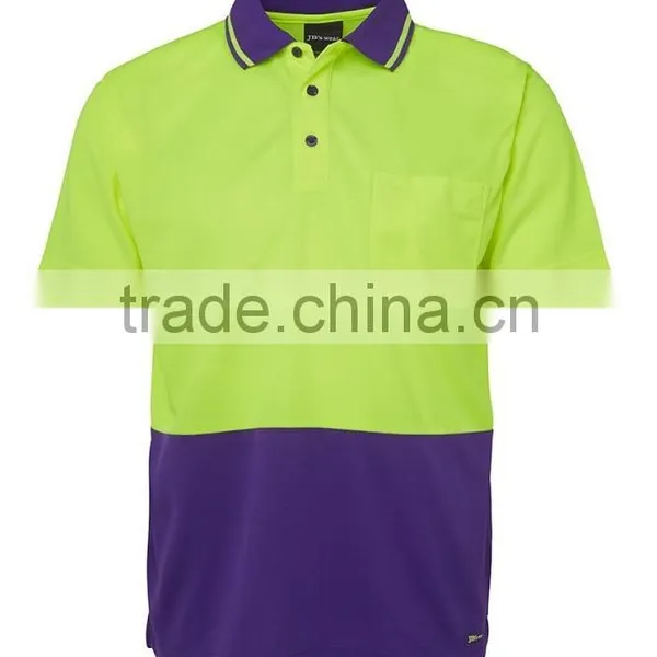 Custom Polyester Quick Dry Fit Fabric Workwear T-shirt Contrast Lime Traditional Style hi Vis Polo photo-6