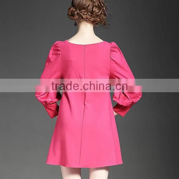 Women Elegant Bracelet Sleeve Round Neck Satin Blue Color High Waist Short Dress photo-6