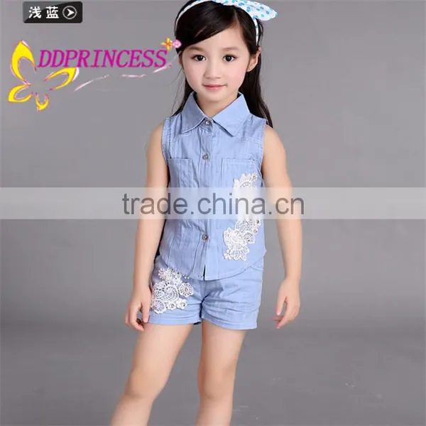 2015 Fashion Blue Cowboy Girl Suit Cowboy Set for Baby Girl Children photo-3