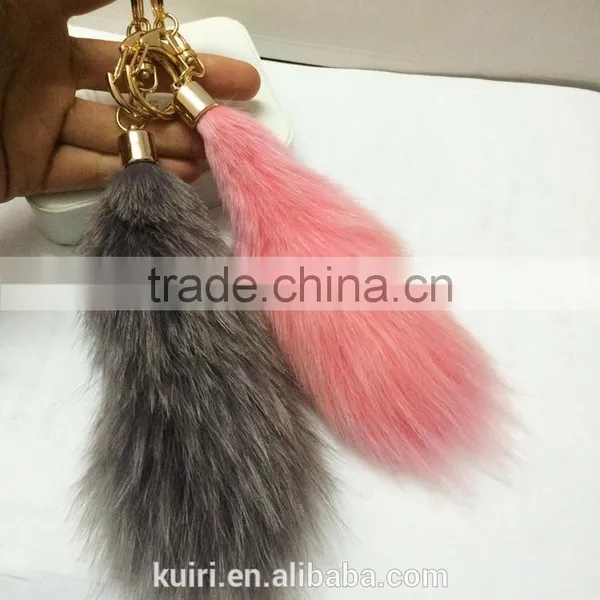 Fashion Handbag Accessories Fox Fur Tail Keychain photo-3