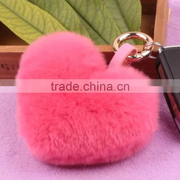 Myfur Fashion Rex Rabbit Fur Pendant Bag Charm Fur Ball Heart Shaped Fur Keychain photo-6