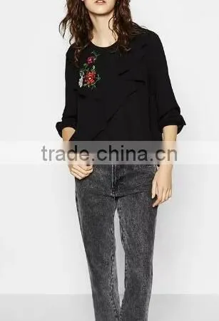 Runwaylover EY2373B Europe Style 2017 Ladies Fashion Falbala Embroidery Blouse photo-3