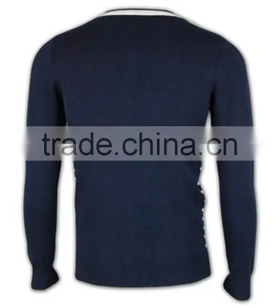ISO9001/BSCI Manufature Navy Blue Teenager Striped Pattern Cardigan Sweater photo-4