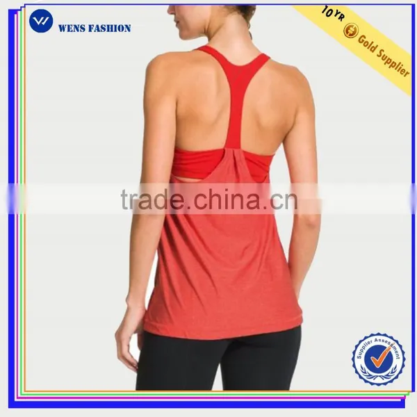 Body Fitted Yoga Y Back Tank Top With Striped Build-in Bra Inside Gym Tank Top photo-2