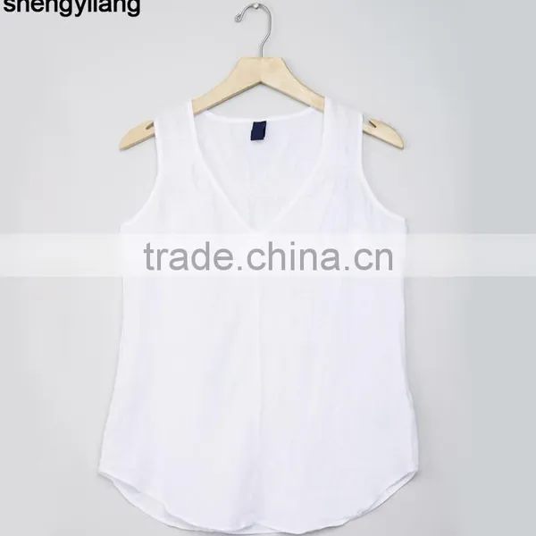 2016 Newest Product Pure Color Leisure 100% Linen Vest Custom High Quality Comfortable Ladies Tops photo-5