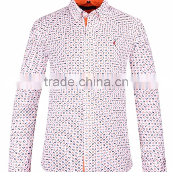 2017 Floral Printed Men's Long Sleeve Button Down Collar Slim Fit Shirt With Contrast Collar and Cuff photo-2