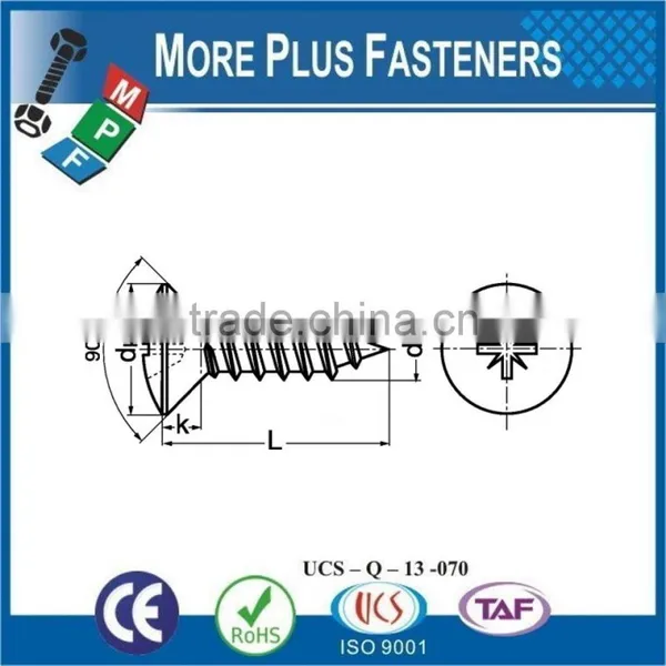 Made in Taiwan Phillips Recessed Oval Countersunk Head Tapping Screw Phillips DIN 7983 C H Stainless Steel A2 photo-4