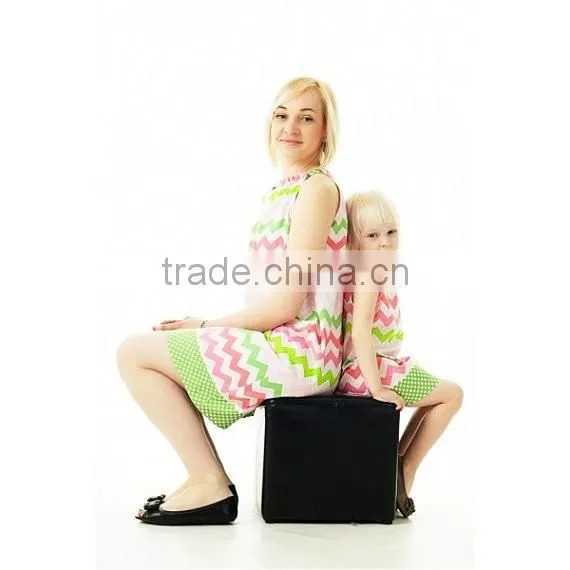 Mother and Daughter Matching Dresses Strip Adult Girls Frock photo-3