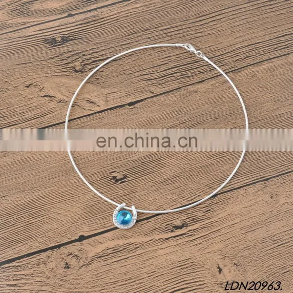 Gemstone Aquamarine Pendant Silver Necklace Fashion Minimalist Necklace photo-2