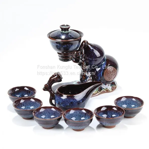 Full Semiautomatic Tea Set With Purple Sand