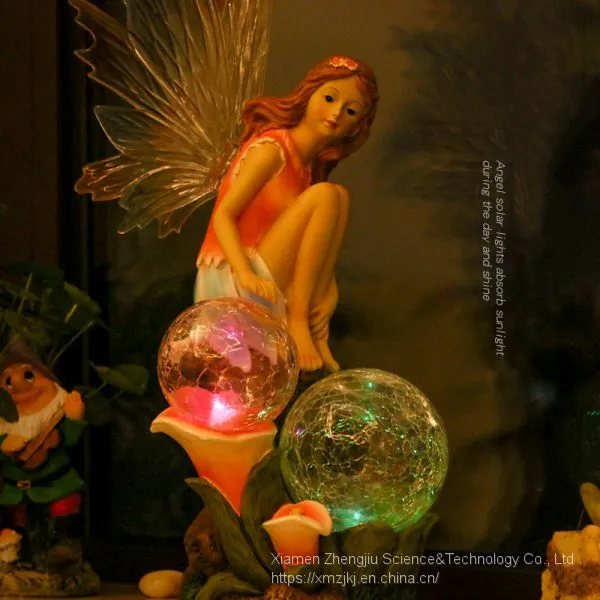 European Style Retro Resin Solar Simulation Angel Garden to Insert Small Night Light Garden Crafts Place