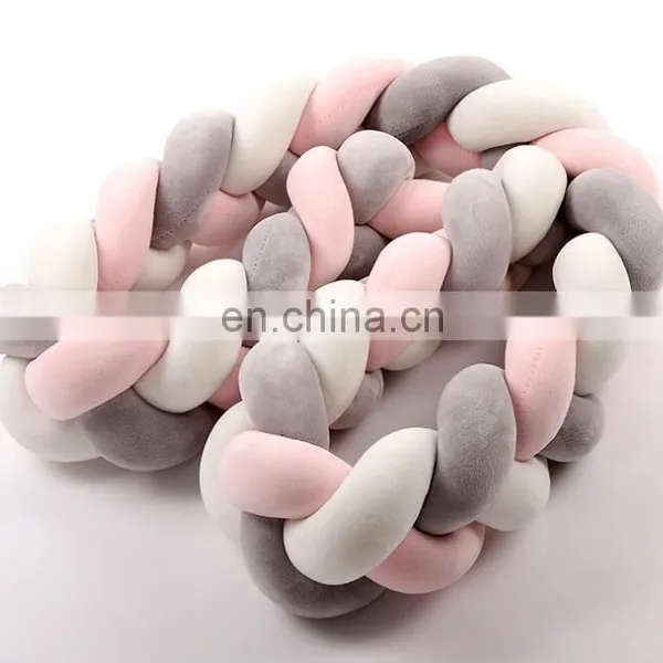 Mixed Colors Baby Crib Pillow Braided Crib Bumper Knot Decorative Bolster Pillow photo-6