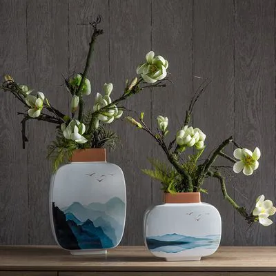 New Chinese Buddhist Mood Zen Landscape White Ceramic Vase For Home Decor photo-3