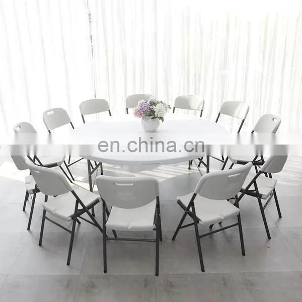 Portable White Round Dining Room Table Outdoor Camping Wedding Party Hire Plastic Folding Portable Picnic Table photo-3