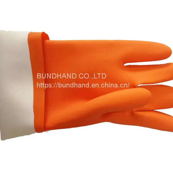 Heavy Duty Orange Latex Industrial Gloves Unlined Straight Cuff Gloves