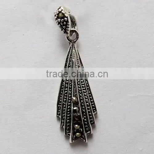 Delicate Marcasite Black CZ Pendant, Fancy Silver Jewellery, Gemstone Silver Jewellery photo-6