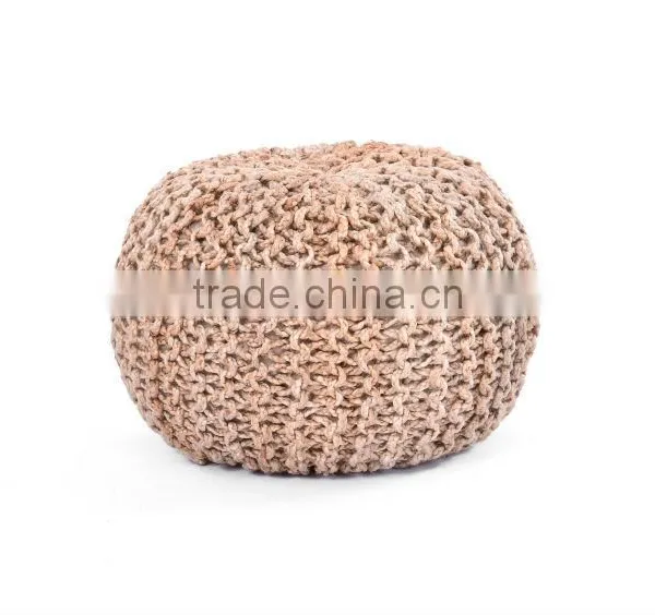 Natural Fibres Hand Knitted Round Foot Stool Rest Pouf