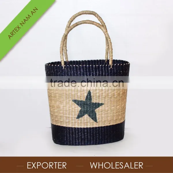 Fashion Seagrass Handbag With Natural and Black Clor and Star for Whosalers and Importers With Competitive Price