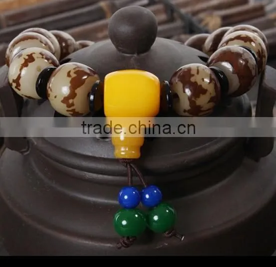 Tibetan Buddhism Flower Bodhi Root Beeswax Tassel Prayer Beads Bracelet photo-4