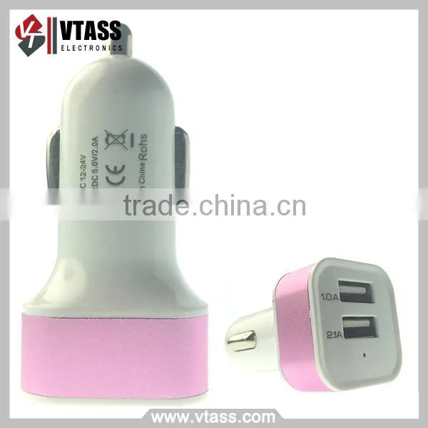 Hot Selling Aluminium Colorful Dual USB Car Charger 2.1A 2.4A Output for IPhone,promotional Double 2 USB Car Charger Adapter
