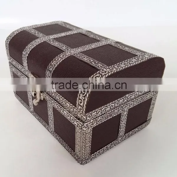 TREASURE CHEST, ARTIFICIAL LEATHER FINISH, WOODEN HANDMADE MULTI-PURPOSE BOX (6"x4"x3.5" INCH) DARK BROWN