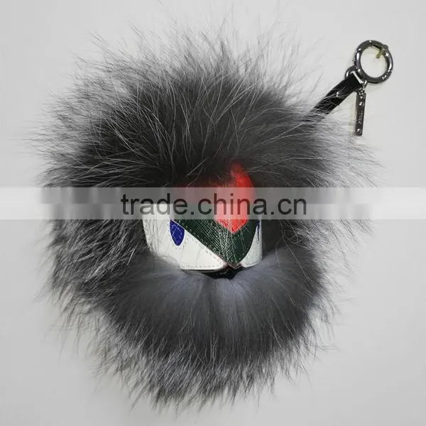 Real Fur Monster Pom Pom Fur Balls Doll Ball Pom Pom Keychain photo-2