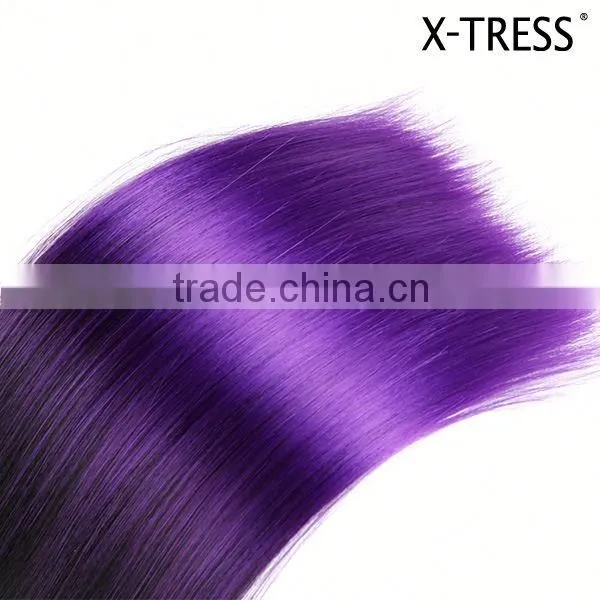 Free Sample Long Silk Straight Latest OEM Design1b Purple Ombre Synthetic Hair Extension From China photo-6