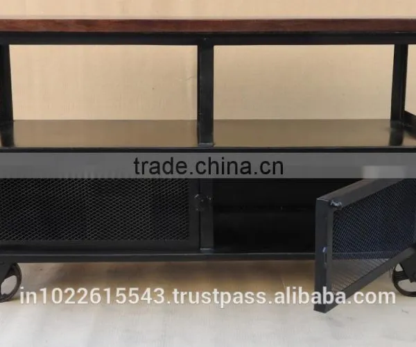 Industrial Side Table With Wheels, Metal Side Table, Metal Vintage tv Unit photo-3