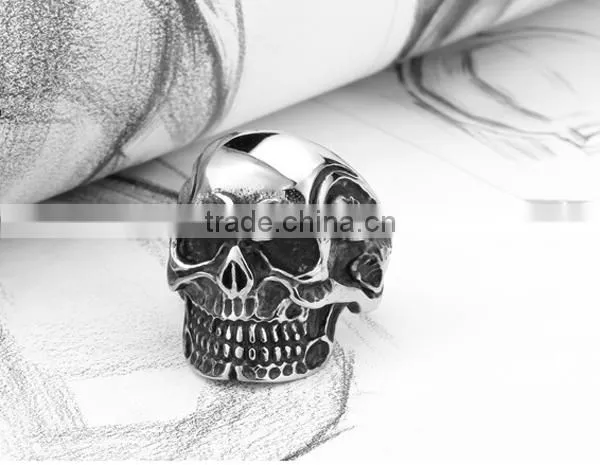 2016 Engrave Vintage Punk Skull Head Antique Silver 316L Stainless Steel Ring Band for Men photo-2
