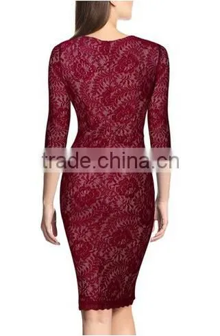 Women's Elegant Floral Lace 2/3 Sleeve Slim Evening Dress photo-2